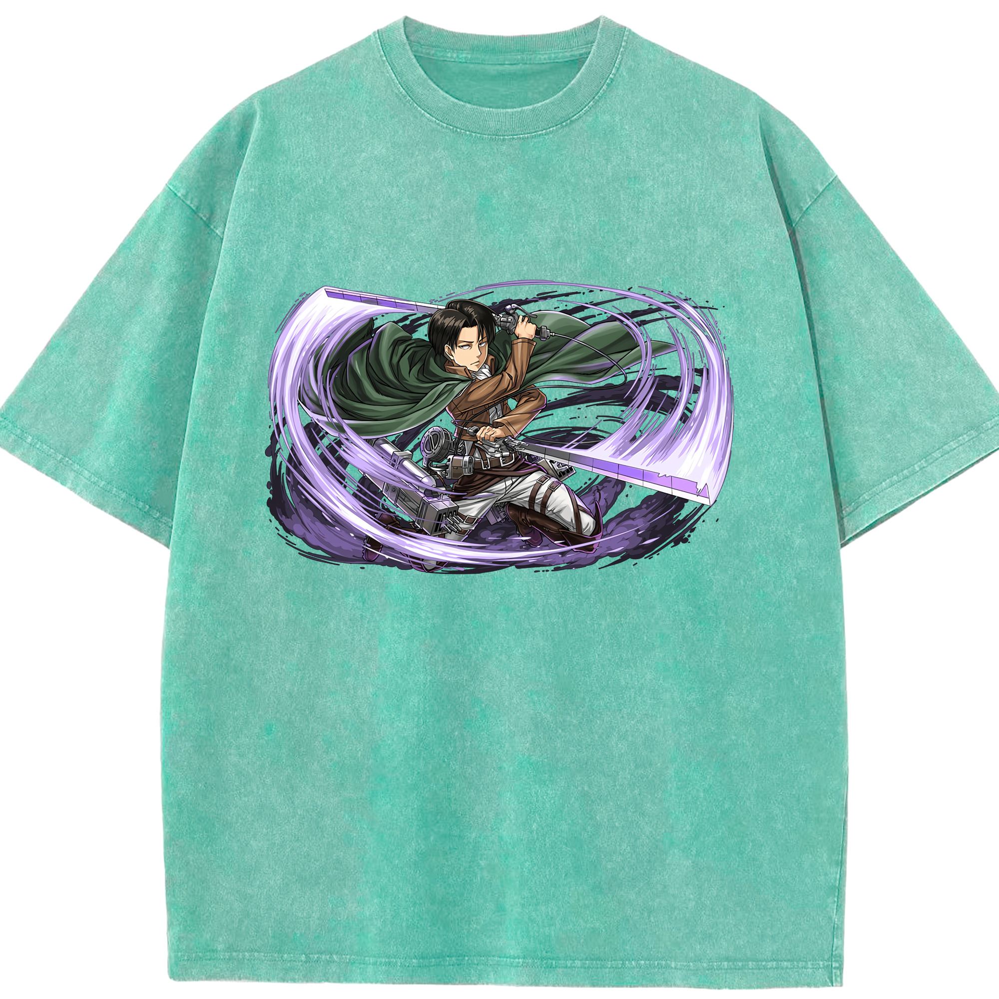 （画像用） 進撃の巨人 リヴァイ·アッカーマン Attack on Titan Levi Ackerman 綿100% ヴィンテージ風 半袖Tシャツ（フロントプリント）
